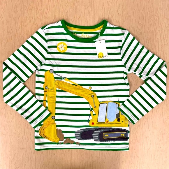 Mini Boden Other - New Mini Boden Shirt Boys 8-9 Y Lift the Flap Vehicle Tee Ivory Green Diggger